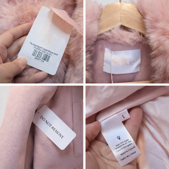 Selkie Angel Delight Cropped Groupie Jacket Pink Faux Fur Trim NWT Large - Picture 5 of 5